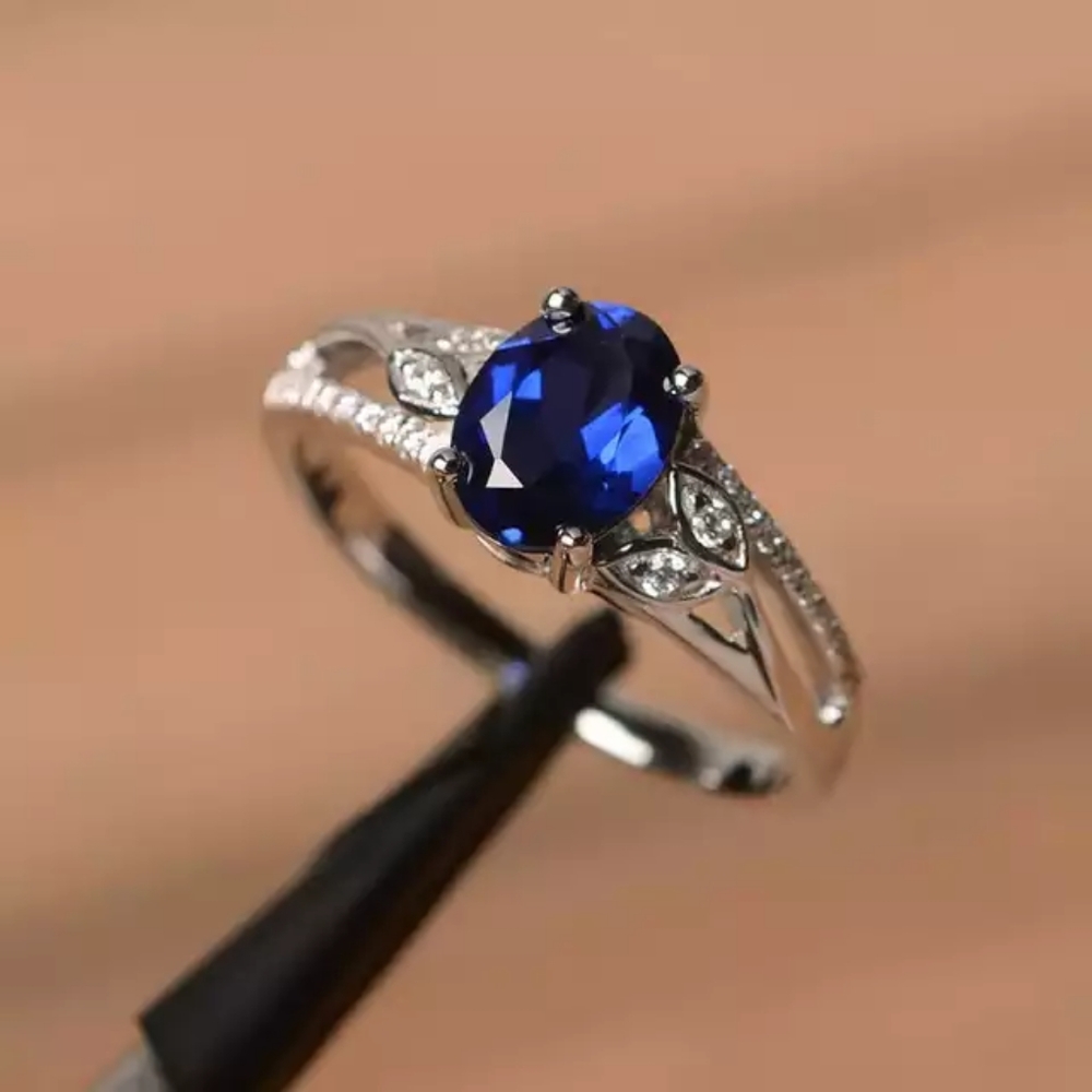 New Royal 925 Silver Royal Blue Sapphire Ring - Picture 1 of 2